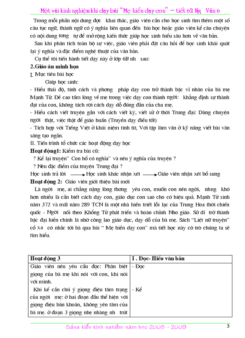 image for page Skkn ngữ văn 6 bài mẹ hiền dạy con