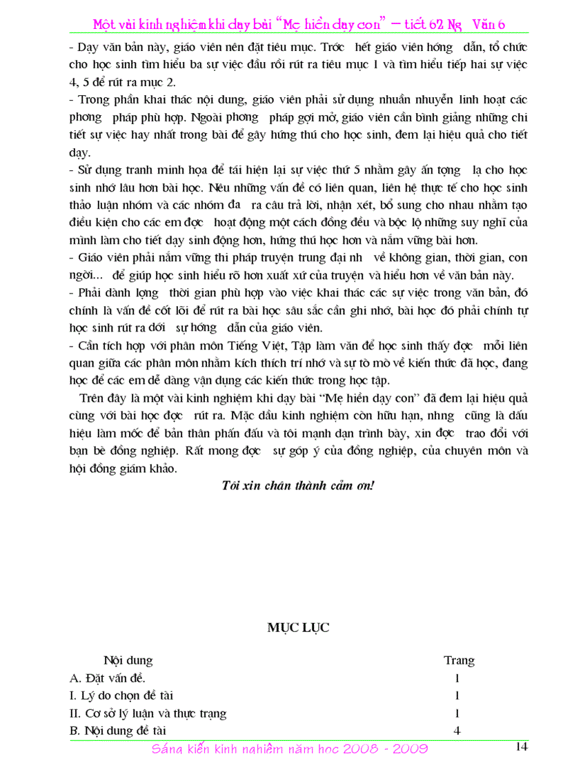 image for page Skkn ngữ văn 6 bài mẹ hiền dạy con