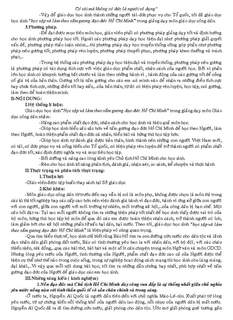 image for page SKKN về GD đạo đức HCM trong môn GDCD