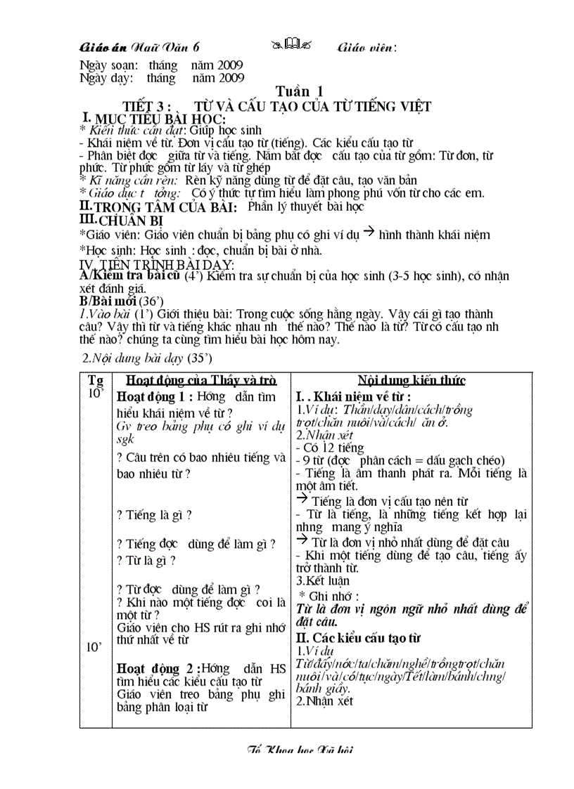 image for page Tiet 3 Từ và cấu tạo từ của Tiếng Việt