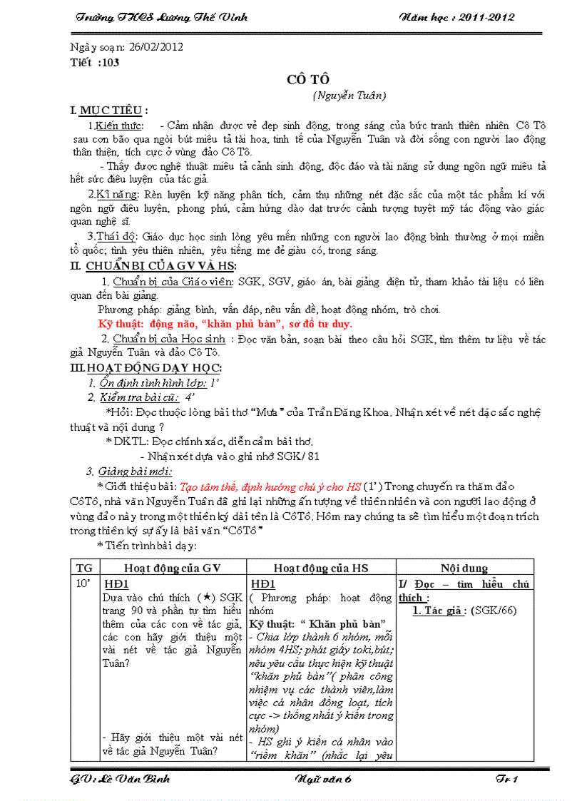 image for page Văn 6 Tiết 103 4 cột CKTKN