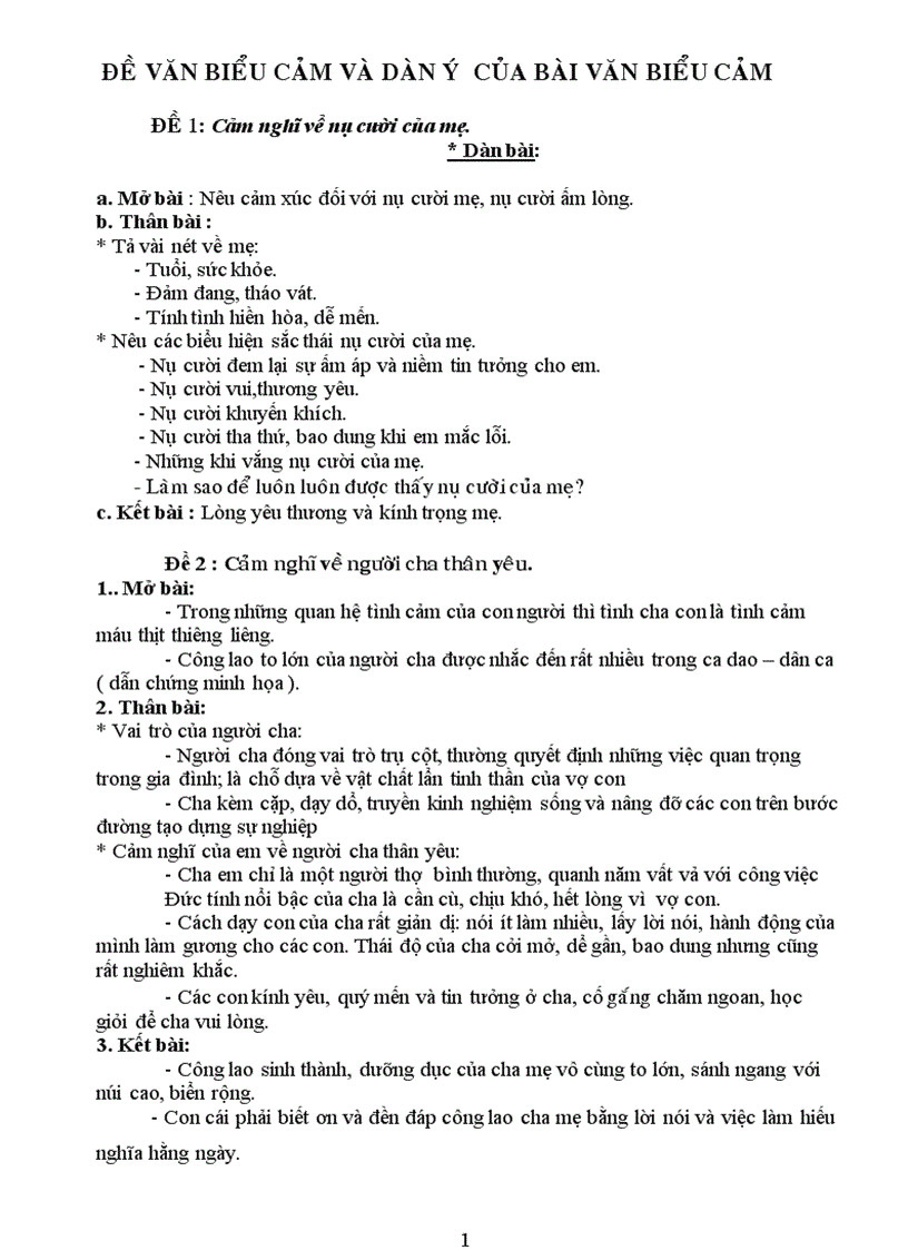 image for page 1 số bài làm văn biểu cảm 7