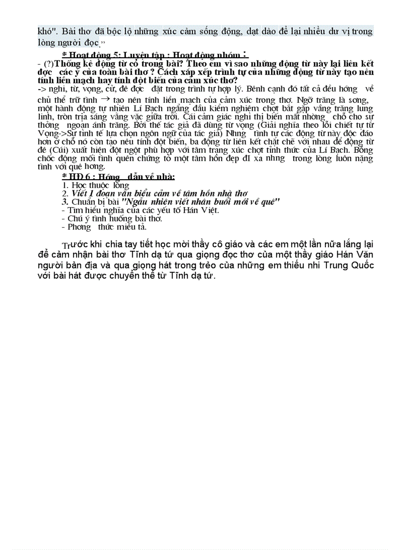 image for page Bài giảng tĩnh dạ tứ lời bình chau chuốt hay