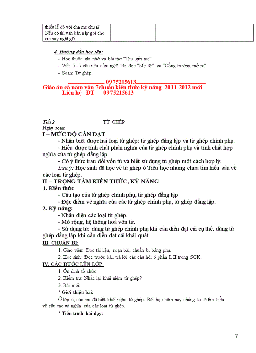 image for page Giáo án ngữ văn 7 cả năm 3 cột