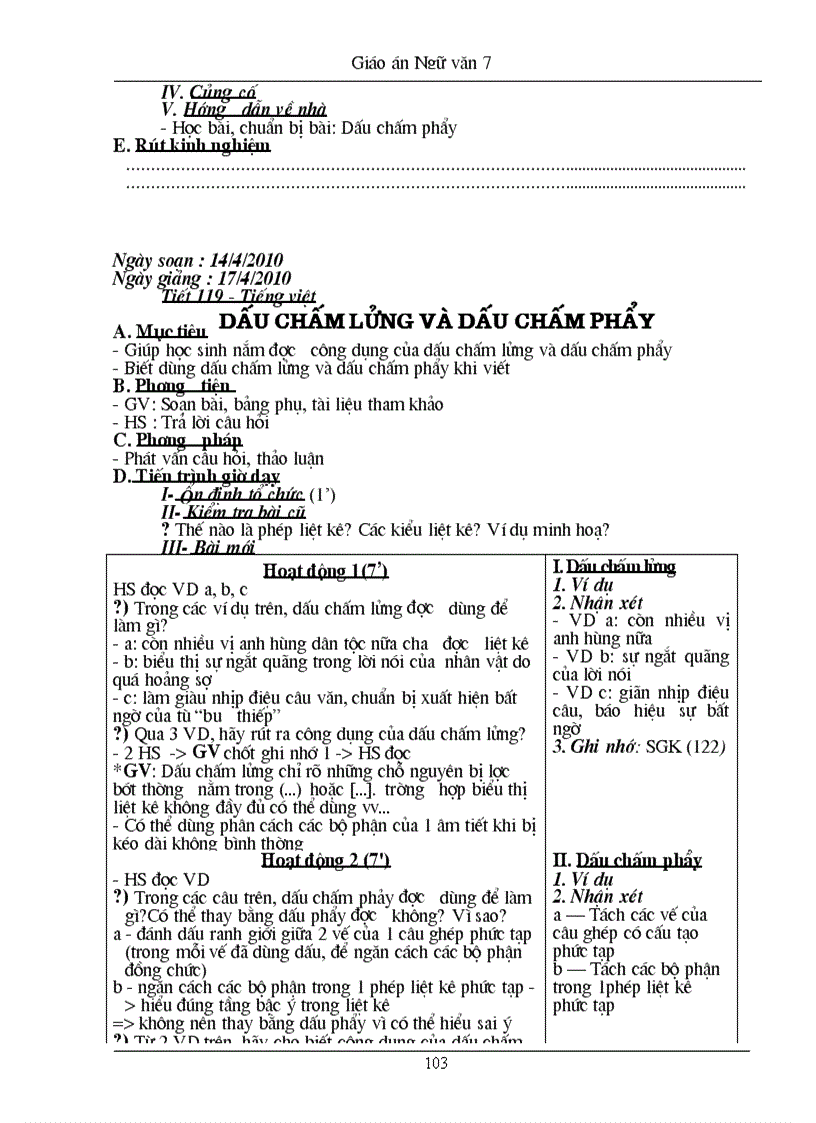 image for page Giáo án Ngữ văn 7 HK 2 có kĩ năng sống