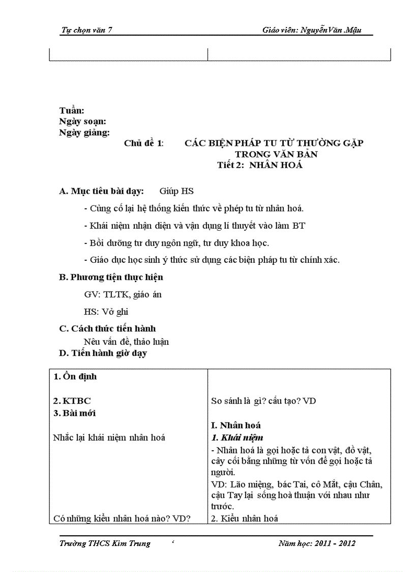 image for page Giáo án tự chọn Ngữ văn 7