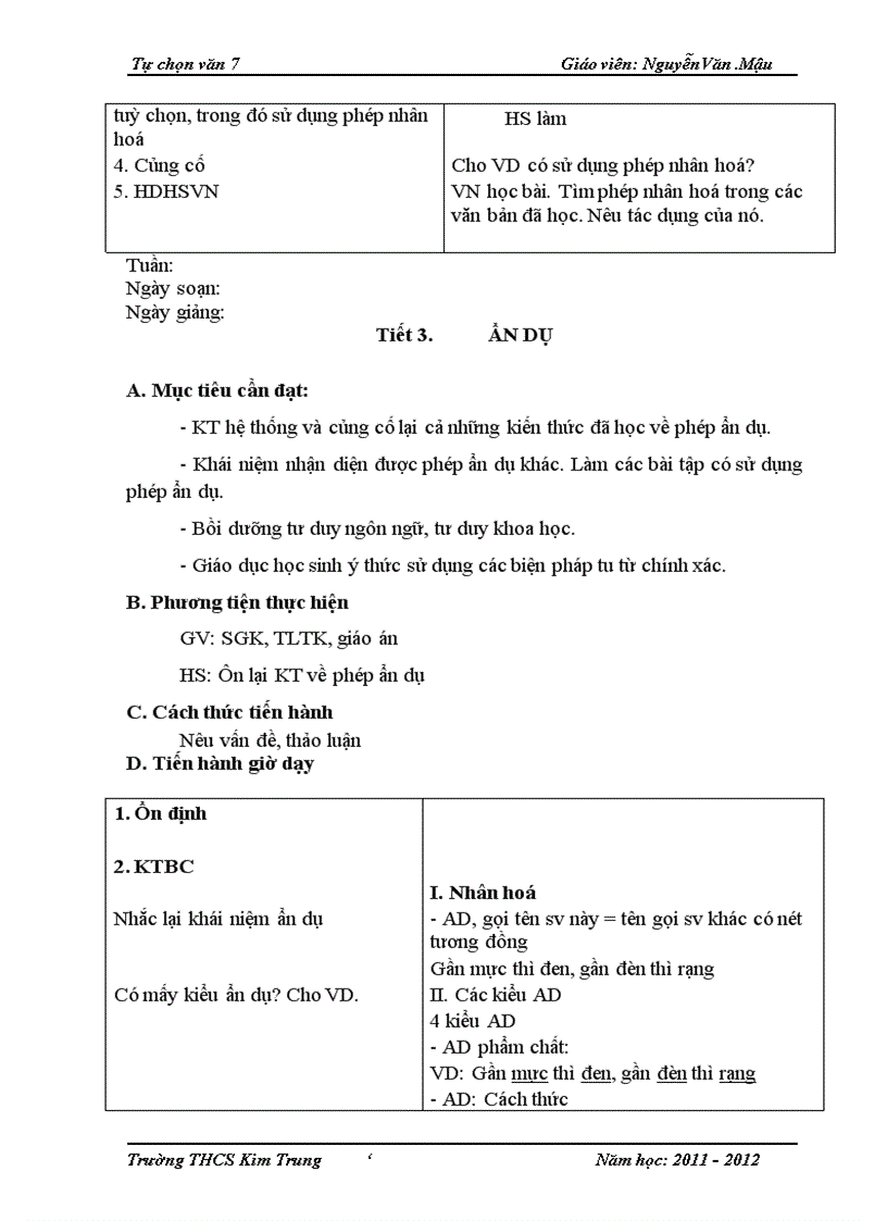 image for page Giáo án tự chọn Ngữ văn 7