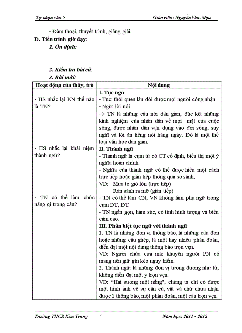 image for page Giáo án tự chọn Ngữ văn 7