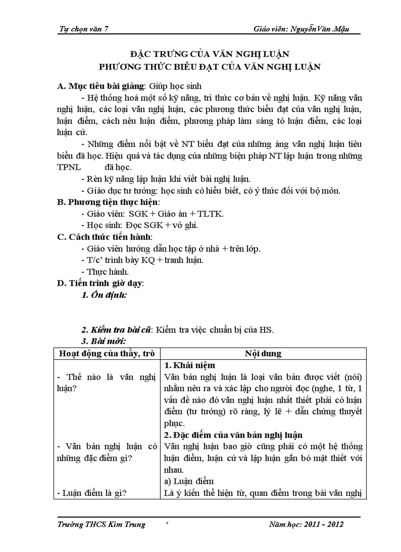 image for page Giáo án tự chọn Ngữ văn 7