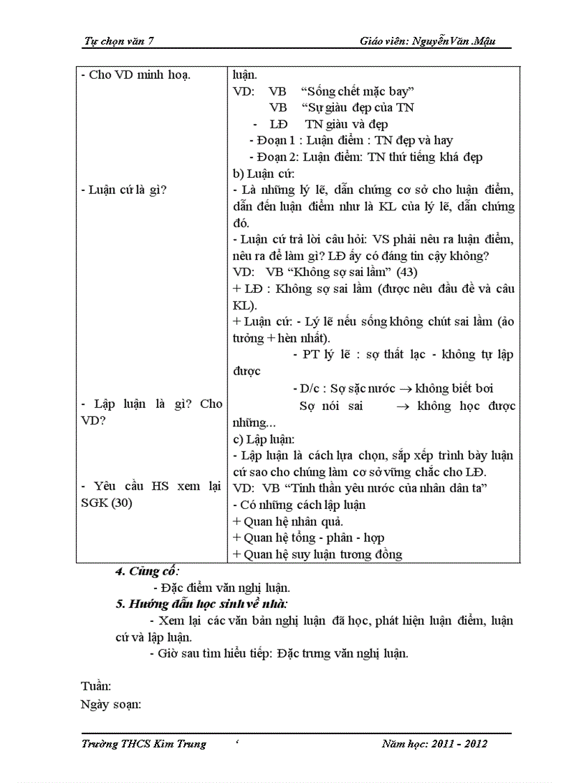image for page Giáo án tự chọn Ngữ văn 7