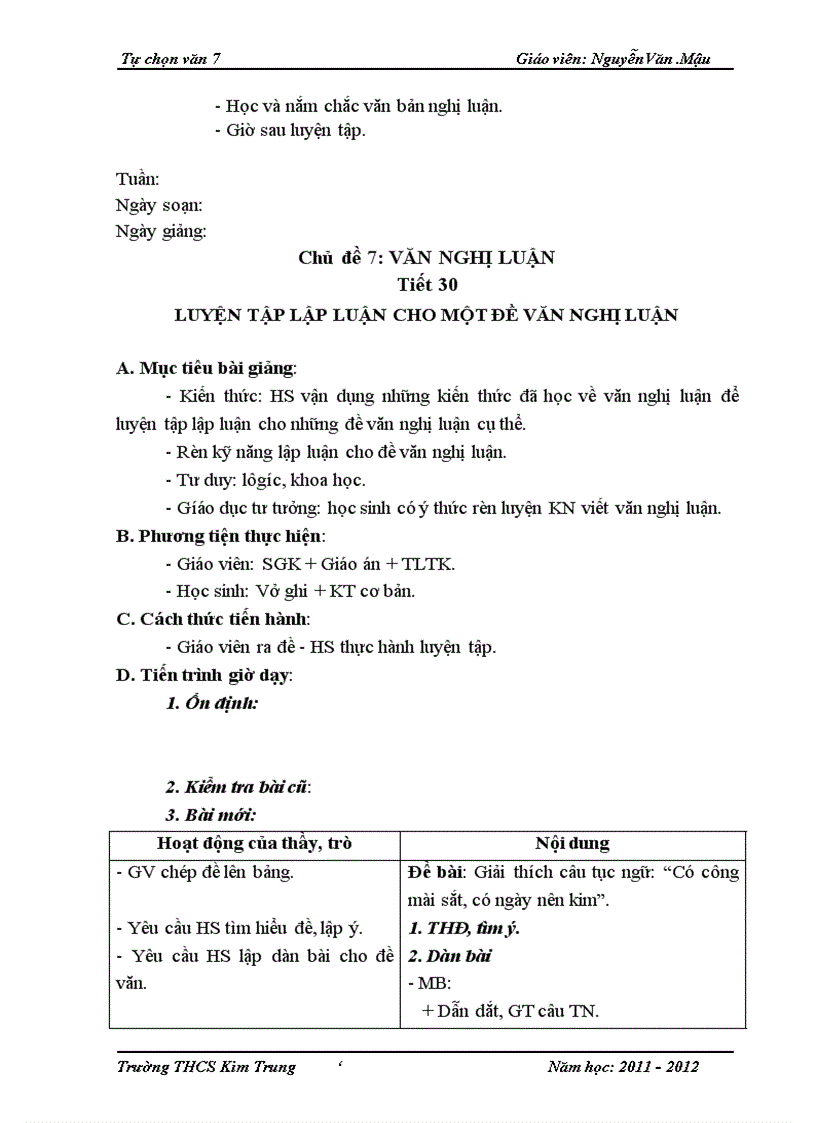 image for page Giáo án tự chọn Ngữ văn 7