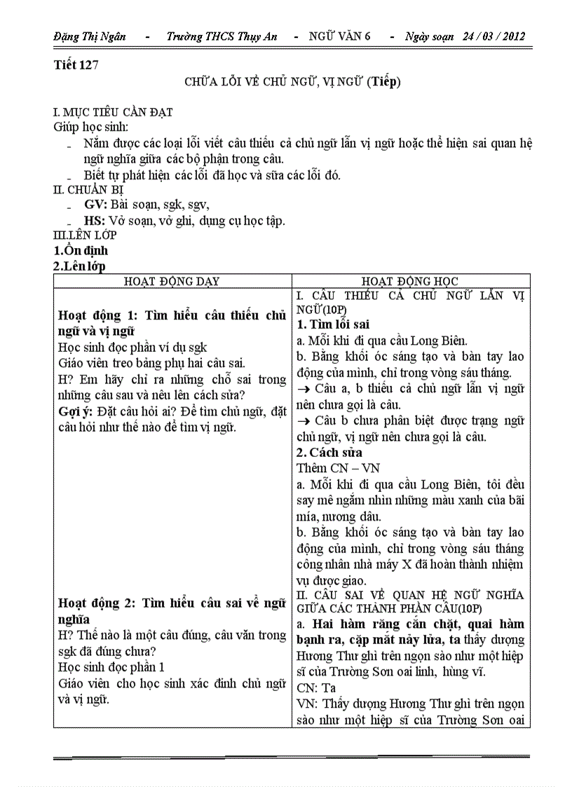 image for page Giáo án tự chon văn 7