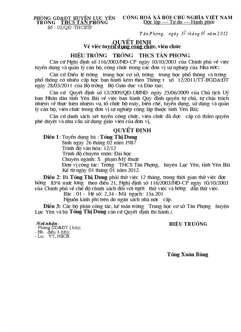 image for page Quyet dinh tuyen dung hop dong thu viec giao vien 2012