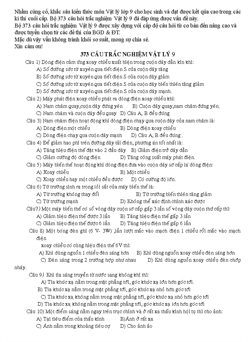 image for page 373 câu hỏiTN Vật lý
