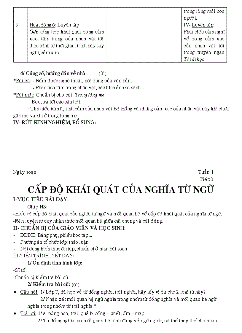 Bộ giáo án ngữ văn 8 4 cột