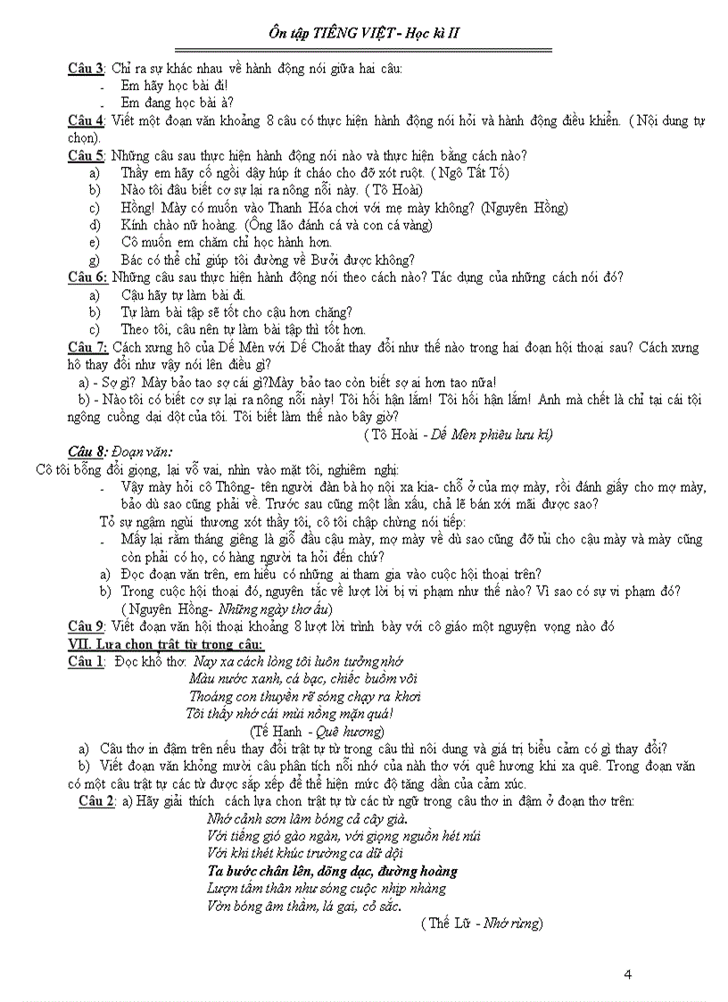 image for page Câu hỏi ôn tập TV HKII lớp 8