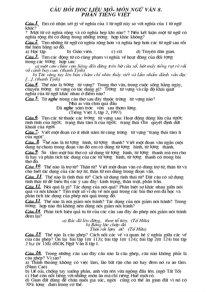 image for page Câu hỏi ôn văn 8 ky II