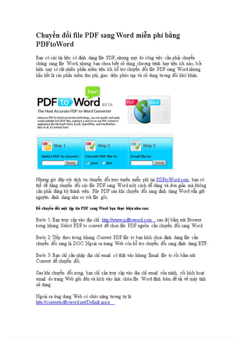 Chuyển đổi file PDF sang Word miễn phí bằng PDFtoWord