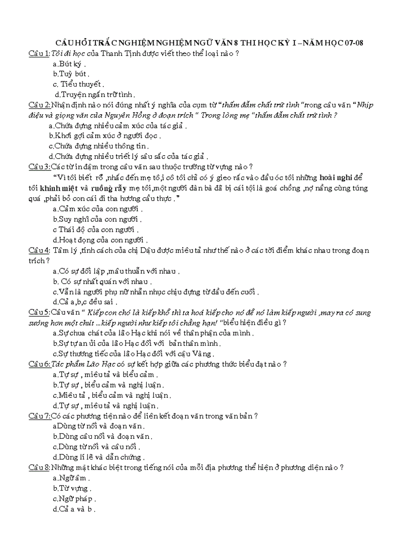 image for page Đè cương ôn tập Ngữ văn 8