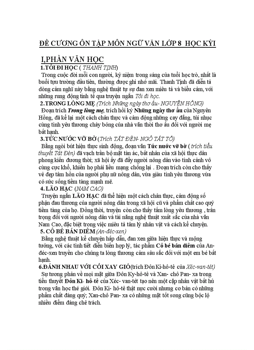 image for page Đề cương ôn tập ngữ văn lớp 8 học kì II