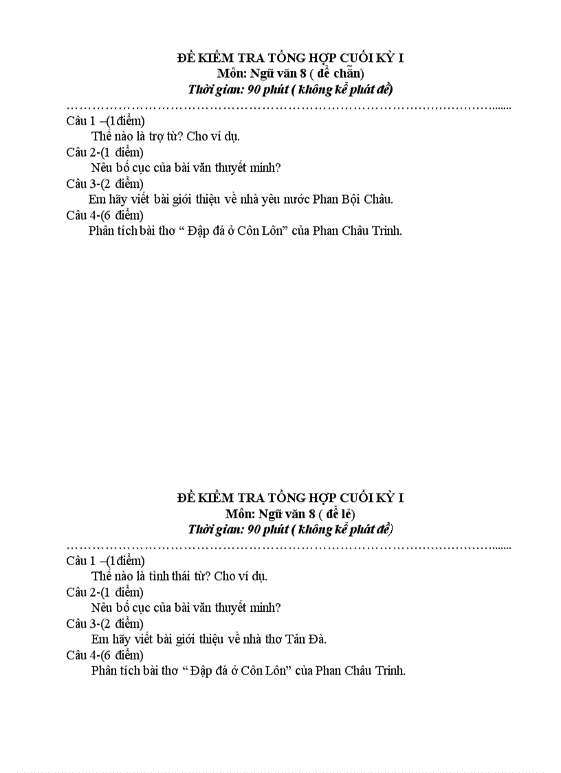image for page Đề kiểm tra cuối kì i ngữ văn 8
