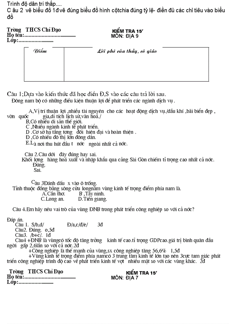 image for page Đề kiểm tra địa 9