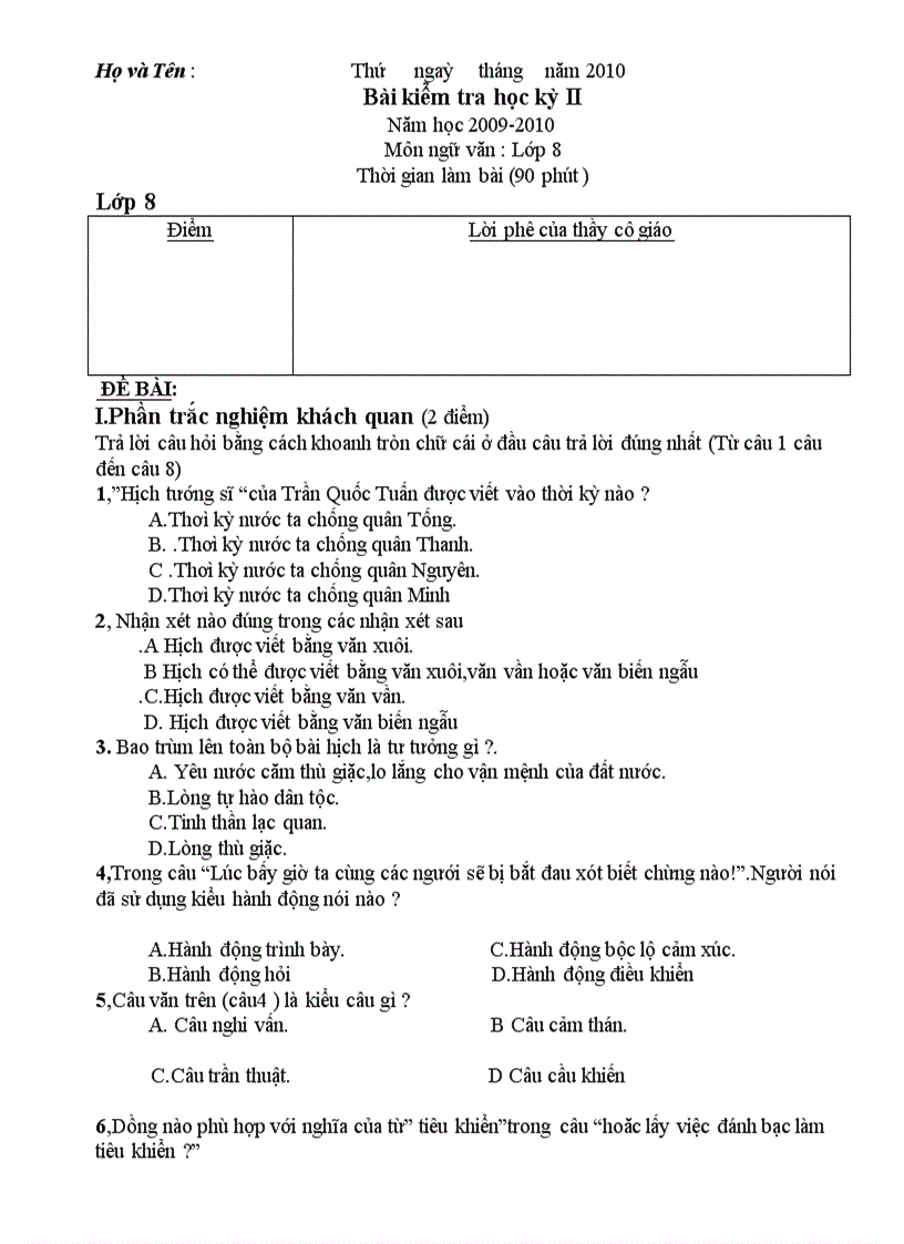 image for page Đề kiểm tra học kỳ II có đáp án