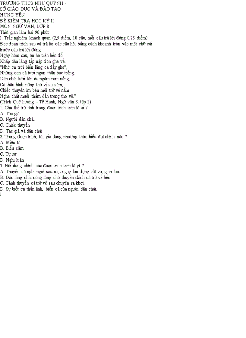 image for page Đề KT Học kì II Ngữ Văn 8 BGD 7