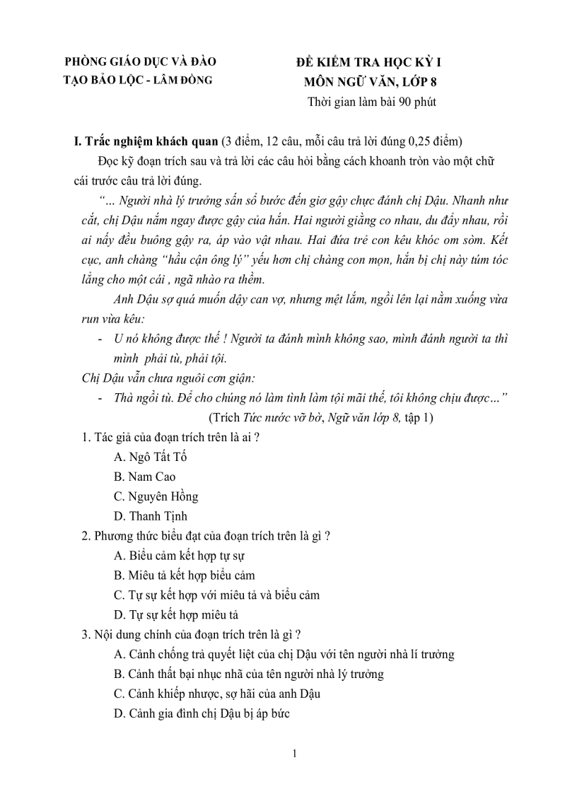 image for page Đề Thi HKI VĂN 8