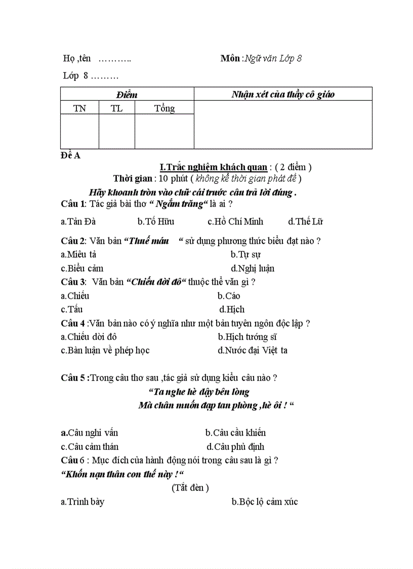 image for page Đề đáp án ma trận Kiểm tra HKII văn 8