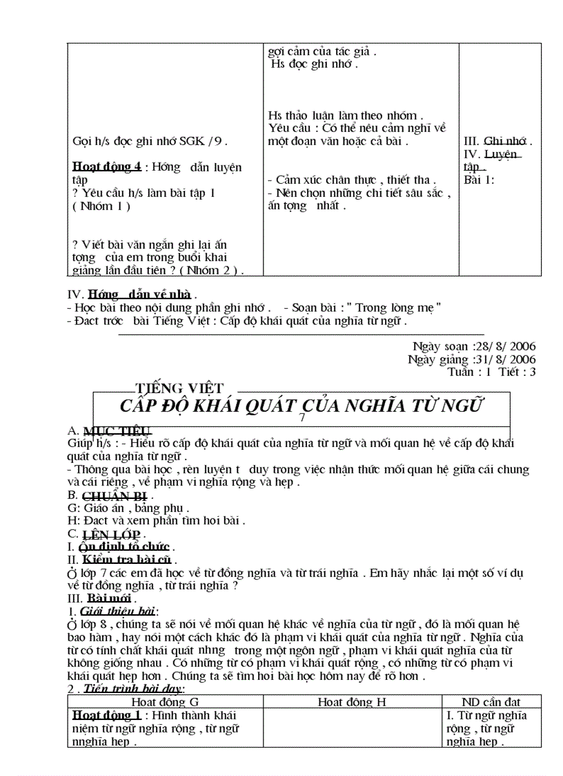 image for page Giáo án Ngữ văn 8 3 cột