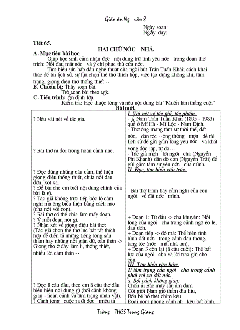 image for page Giáo án Ngữ văn 8 HKII 2 cột