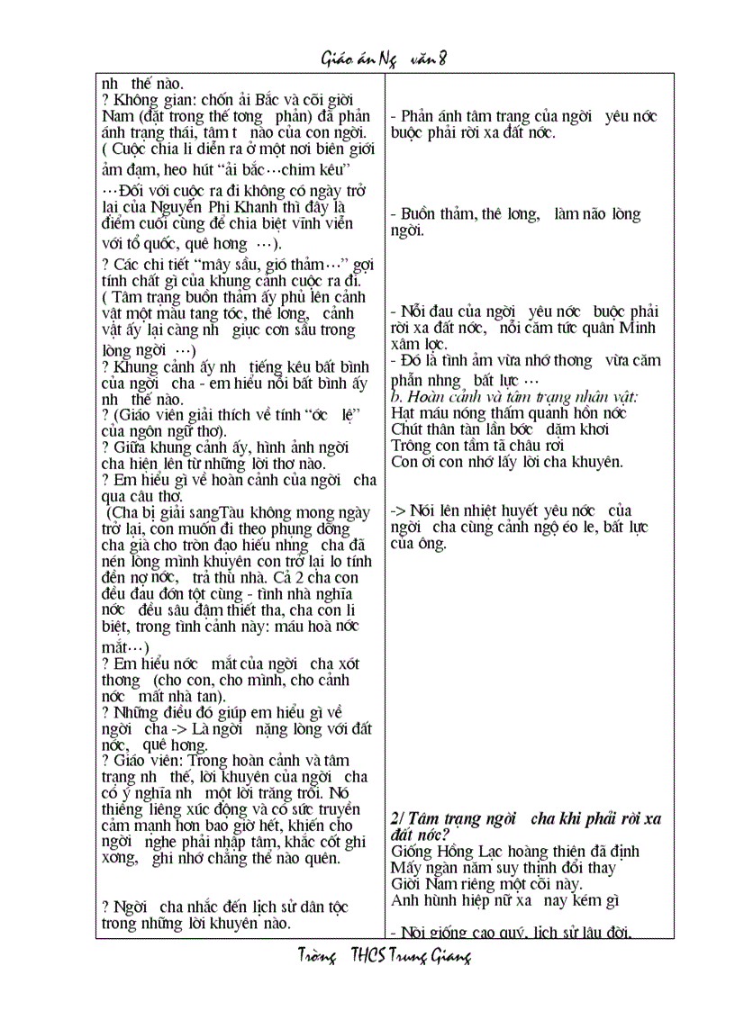 image for page Giáo án Ngữ văn 8 HKII 2 cột