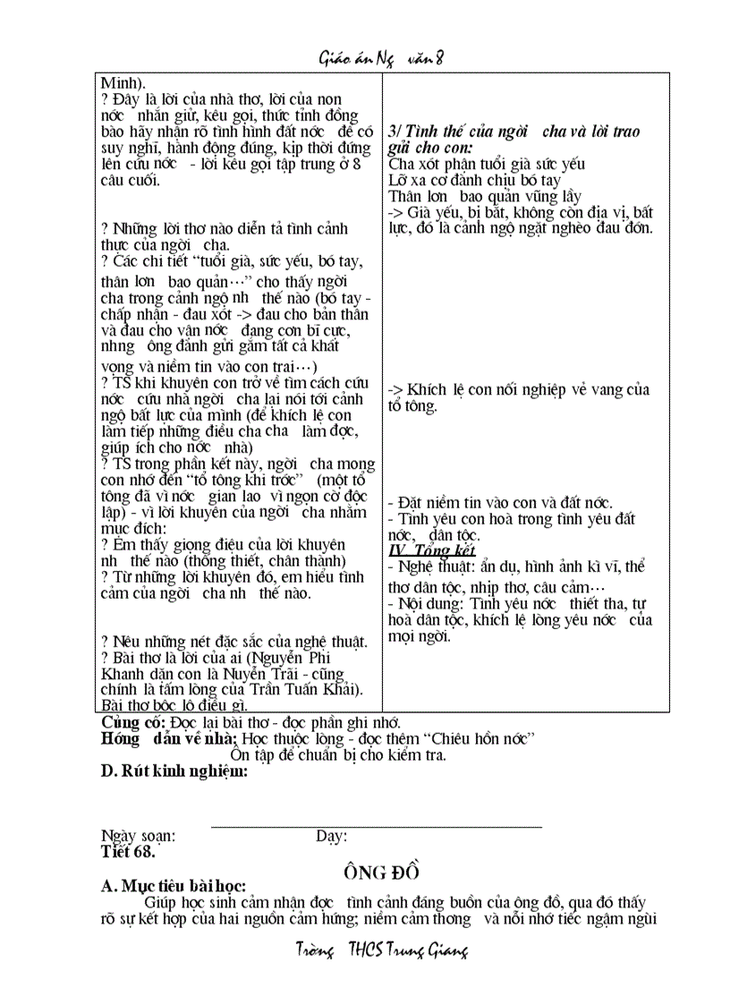 image for page Giáo án Ngữ văn 8 HKII 2 cột