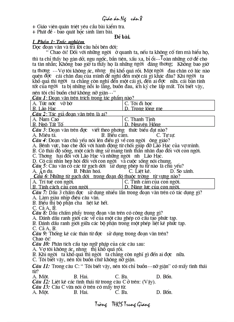 image for page Giáo án Ngữ văn 8 HKII 2 cột