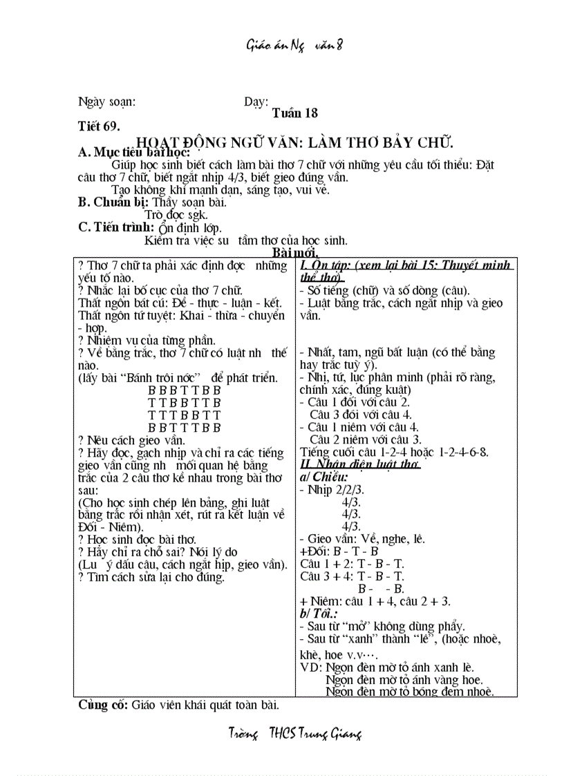 image for page Giáo án Ngữ văn 8 HKII 2 cột