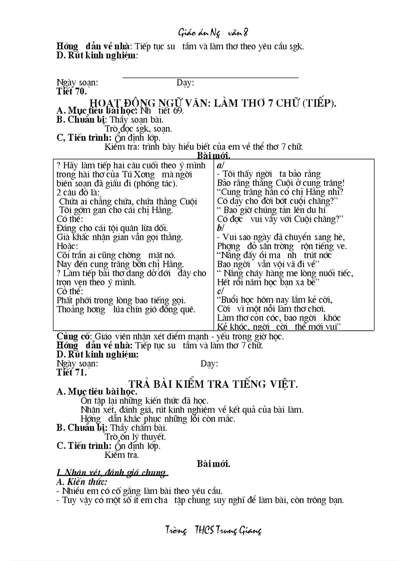 image for page Giáo án Ngữ văn 8 HKII 2 cột