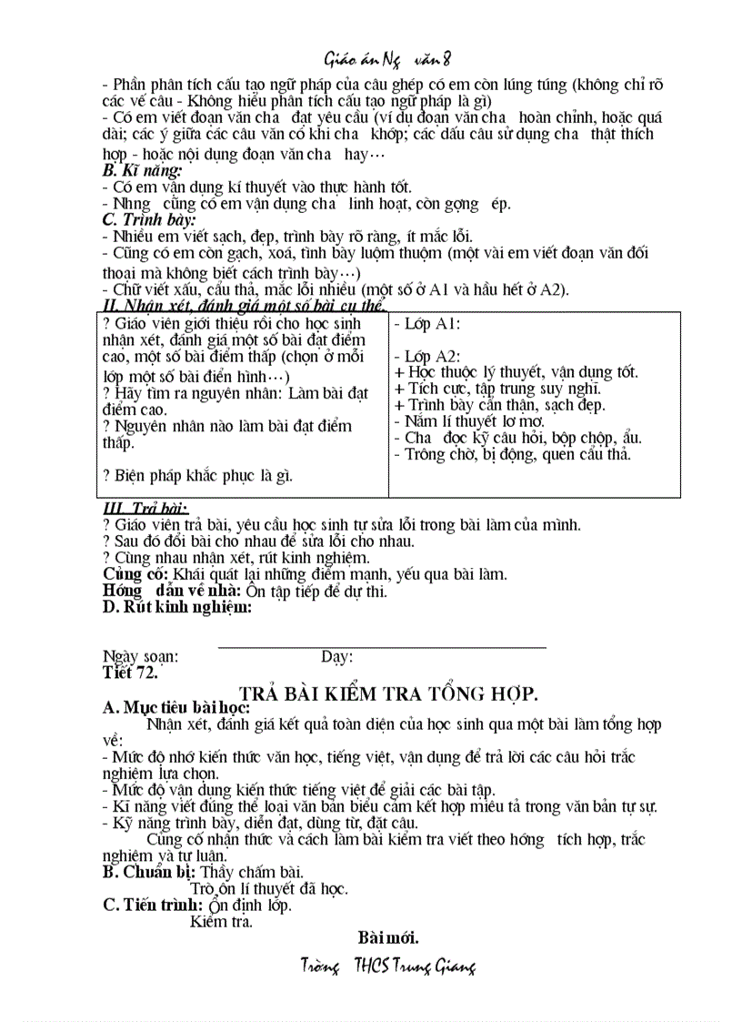 image for page Giáo án Ngữ văn 8 HKII 2 cột