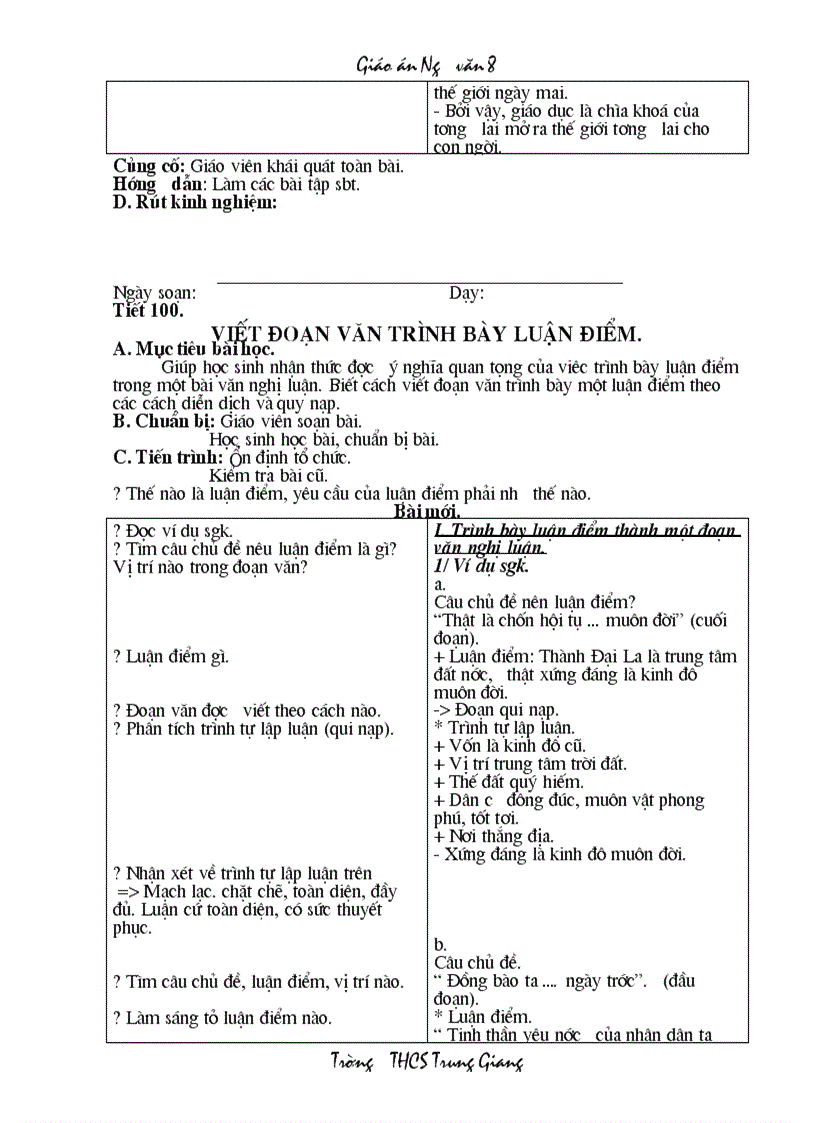 image for page Giáo án Ngữ văn 8 HKII 2 cột