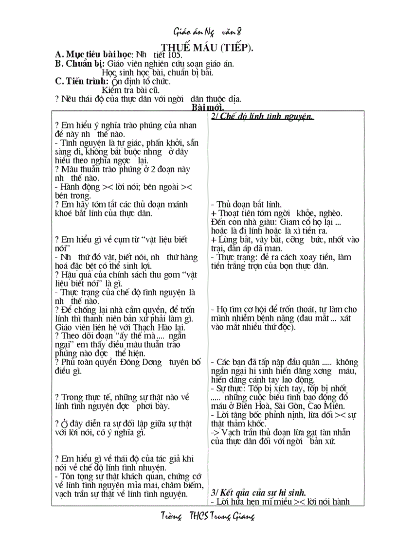 image for page Giáo án Ngữ văn 8 HKII 2 cột