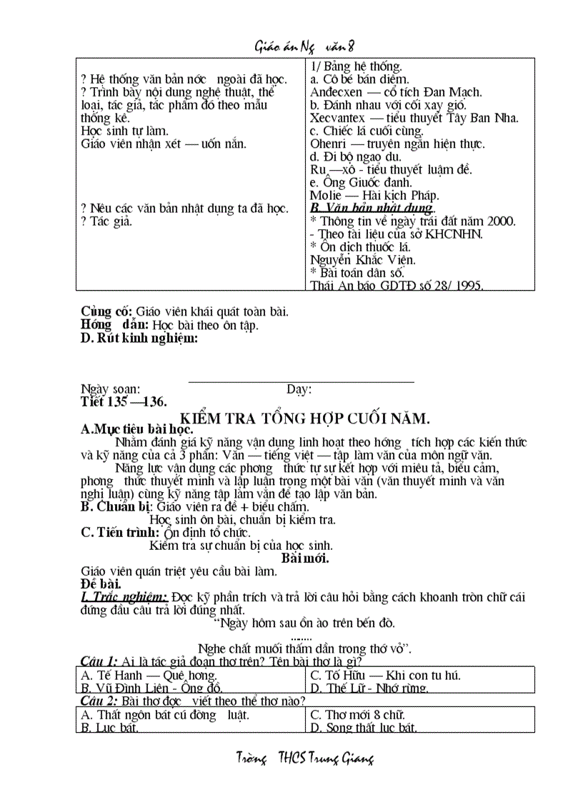 image for page Giáo án Ngữ văn 8 HKII 2 cột