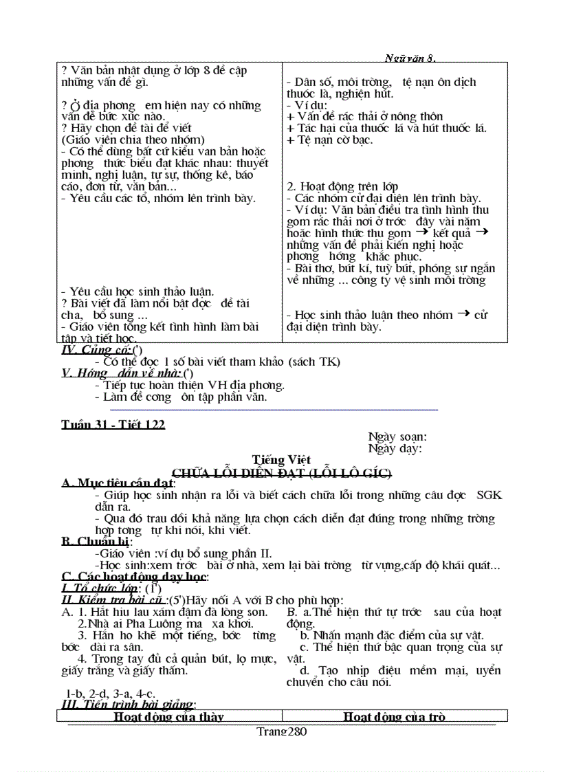 image for page Giáo án Ngữ Văn 8 Kì II