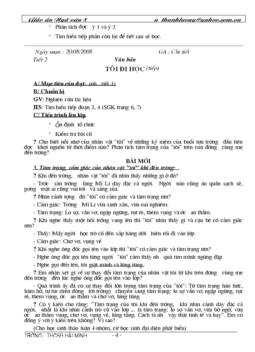 image for page Giáo án Ngữ Văn 8 rất chi tiết