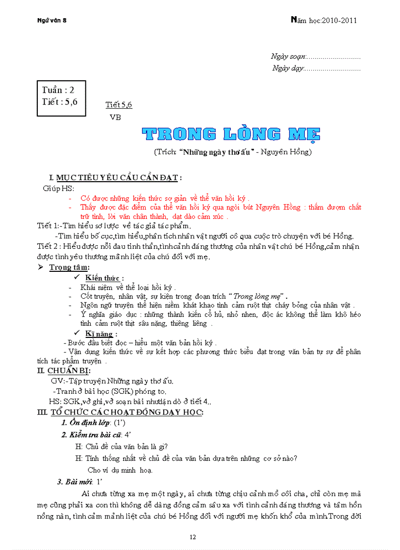 image for page Giáo án ngữ văn 8 T1 T10