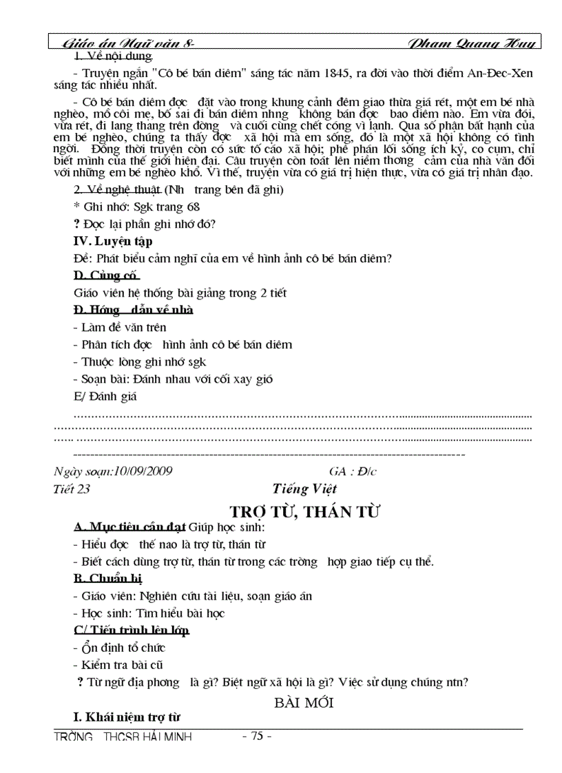 image for page Giáo án ngữ văn 8 thật chi tiết cho năm học 2009 2010