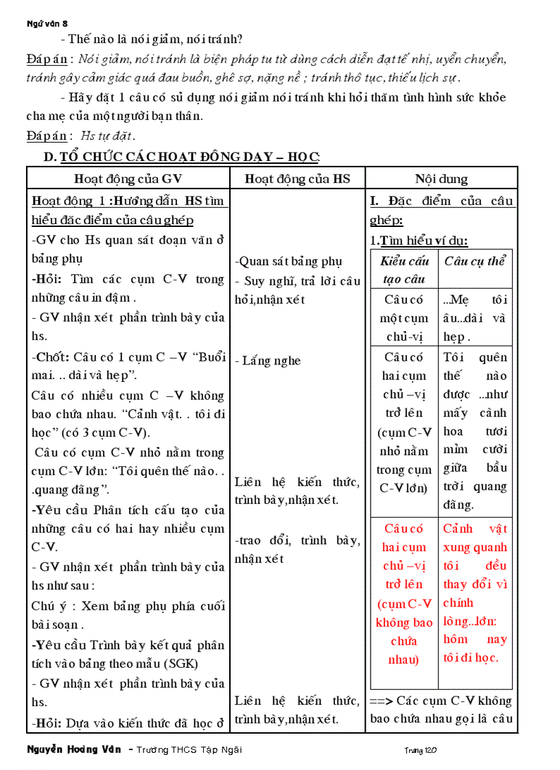 Giáo án ngữ văn 8 tuần 11 đến 22