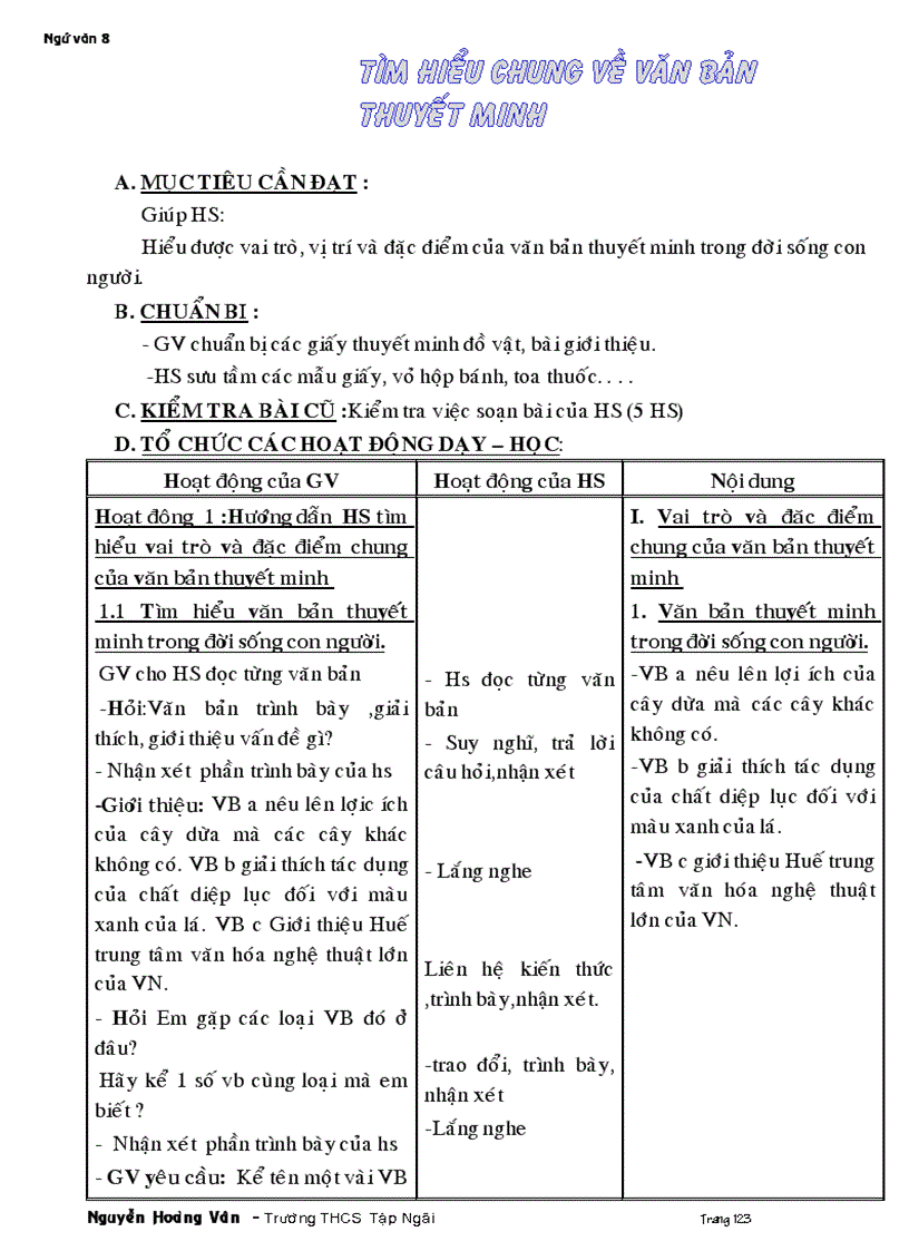 image for page Giáo án ngữ văn 8 tuần 11 đến 22