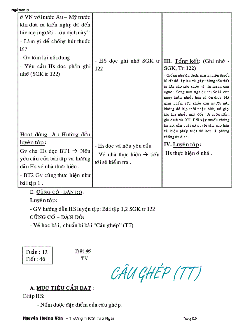 image for page Giáo án ngữ văn 8 tuần 11 đến 22