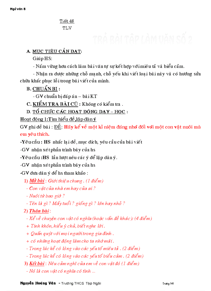 image for page Giáo án ngữ văn 8 tuần 11 đến 22