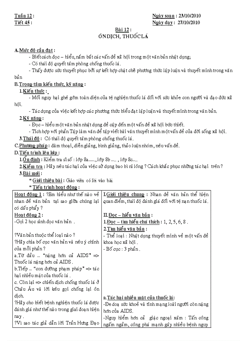 image for page Giáo án ngữ văn 8 tuần 12 cktkn